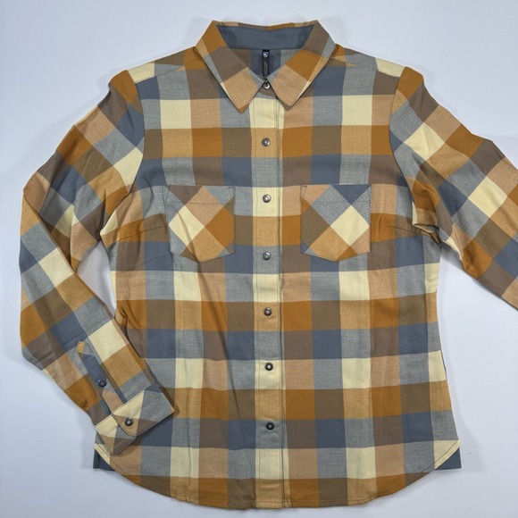 KUHL Darcy Snap Flannel Shirt Womens Small Yellow Buffalo Check Never Worn